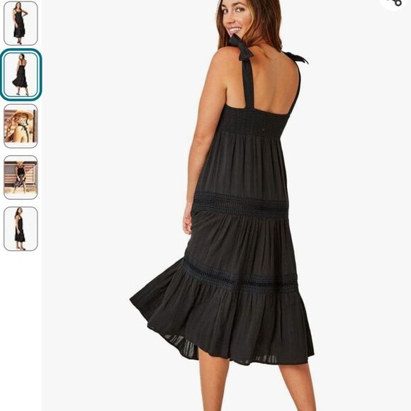 Carve Design 100% Organic Cotton Black Tier Tie Shoulder Prairie Kiera Dress XS - Picture 2 of 10